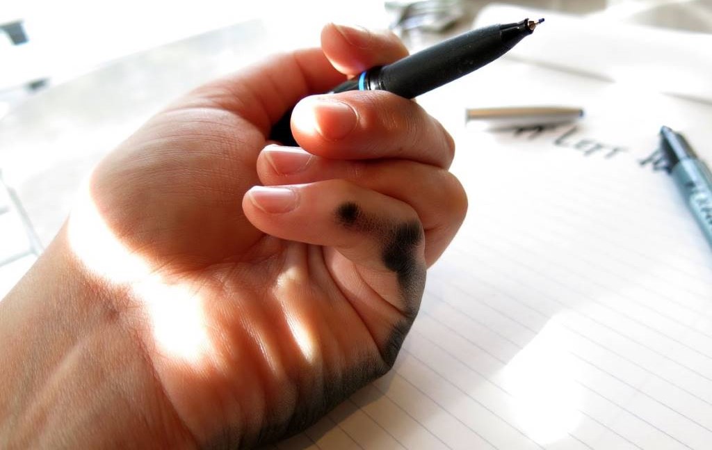 mano zurda manchada al escribir